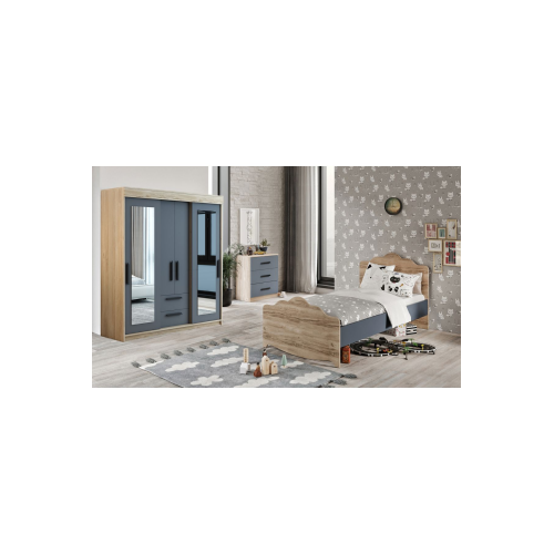 Izmir Çocuk Odası Takımı Tamamı Mdf Antrasit Ve Flora Aynalı