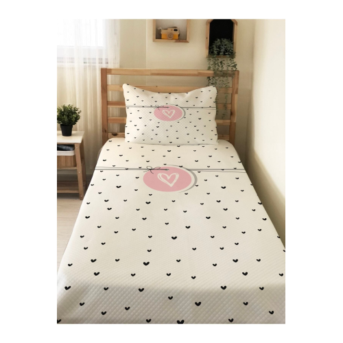 Kalp Desenli Bebek Ve Çocuk Baskılı Tek Kişilik Pike Takımı 160x230 Beyaz Kalp Desenli Bebek Ve Çocuk Baskılı Tek Kişilik Pike Takımı 160x230 Beyaz