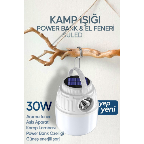 Kamp Lambası Solar Şarjlı El Feneri USB Type-C Şarj Çıkışlı Power Bank Özellikli Lithium 30W Askılı Kamp Lambası Solar Şarjlı El Feneri USB Type-C Şarj Çıkışlı Power Bank Özellikli Lithium 30W Askılı
