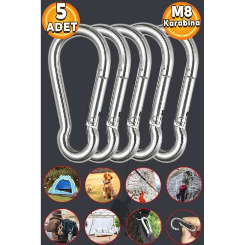 Karabina 8 Mm Yaylı Kanca Çelik Kilit Olta Dağcılık Kamp Malzemeleri Salıncak Anahtar Askı 5 Adet Karabina 8 Mm Yaylı Kanca Çelik Kilit Olta Dağcılık Kamp Malzemeleri Salıncak Anahtar Askı 5 Adet