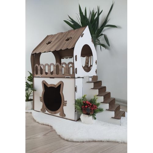 Kedi Evi 2 Katlı Merdivenli Kedi Evi 2 Katlı Merdivenli