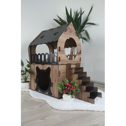 Kedi Evi Teraslı Dekoratif Kedi Evi Kedi Evi Teraslı Dekoratif Kedi Evi