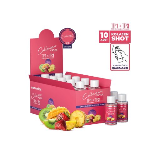 Kolajen Shot (Tripeptit 500 Da Tip 1 & Tip 3, Selenyum, Çinko, Folik Asit, B6 Vitamini) - 10 Adet Kolajen Shot (Tripeptit 500 Da Tip 1 & Tip 3, Selenyum, Çinko, Folik Asit, B6 Vitamini) - 10 Adet