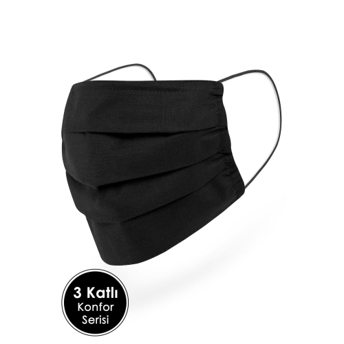 Konfor Modeli 3 Katlı Uzun Burun Telli Siyah Renkli Unisex %100 Pamuklu Kumaş Yıkanabilir Maske Konfor Modeli 3 Katlı Uzun Burun Telli Siyah Renkli Unisex %100 Pamuklu Kumaş Yıkanabilir Maske