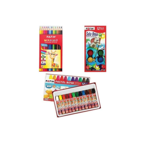 Okul 3 'lü Boya Seti -12'li Kuru Boya 12'li Pastel Boya 12'li Sulu Boya Okul 3 'lü Boya Seti -12'li Kuru Boya 12'li Pastel Boya 12'li Sulu Boya