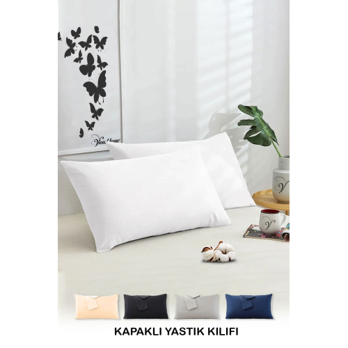 Pamuklu 2'li Yastık Kılıfı 50x70 Cm Düz Beyaz