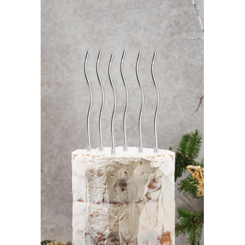 Pasta Mumu Spiral Gümüş Renk Mum 6 lı Altın Kıvrık Mum