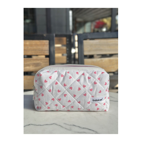 Pembe Mini Kalp Desenli Kalem Çantası