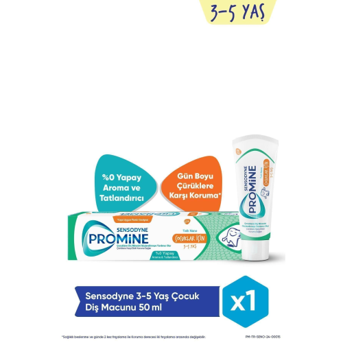 Promine 3-5 Yaş Çocuklar İçin Gün Boyu Çürüklere Karşı Koruyan Şekersiz Diş Macunu 50ml