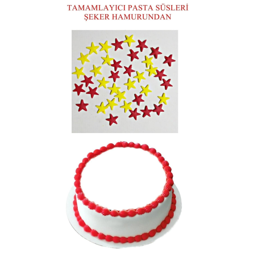 Şeker Hamurundan Pasta Tamamlayıcı Süs Sarı Kırmızı Yıldızlar Modeli Şeker Hamurundan Pasta Tamamlayıcı Süs Sarı Kırmızı Yıldızlar Modeli