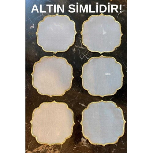 Simli Altın Nakışlı Altılı Kokteyl Peçetesi Simli Altın Nakışlı Altılı Kokteyl Peçetesi