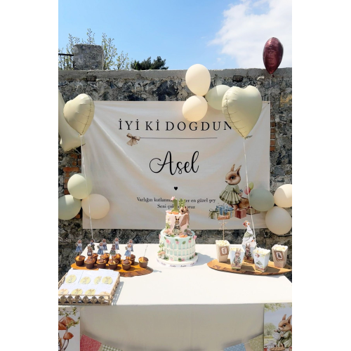Sincap Figürlü Doğum Günü Kişiye Özel Büyük Ebat Birinci Kalite Kumaş Happy Birthday Duvar Örtüsü