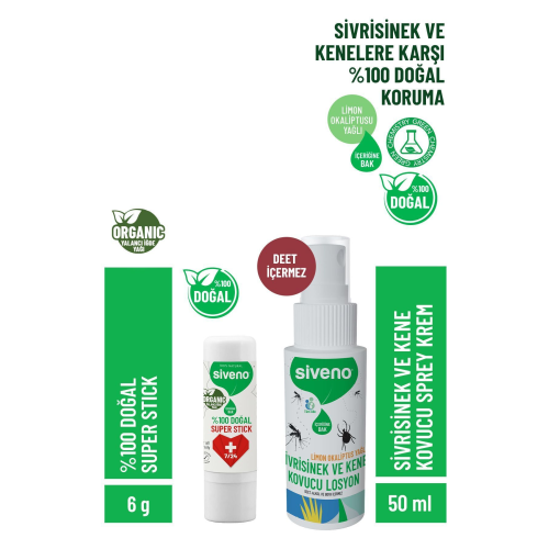 Sivrisinek Ve Kene Kovucu Sprey Losyon 50 ml & %100 Doğal Super Stick Anlık Yatıştırıcı Onarıcı 6 G