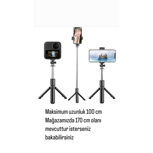 Siyah Kablosuz Kumandalı Telefon Selfie Çubuğu Monopod Ayaklı Tripod Bluetooth 100 Cm Siyah Kablosuz Kumandalı Telefon Selfie Çubuğu Monopod Ayaklı Tripod Bluetooth 100 Cm