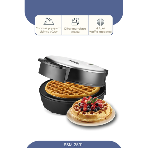 Ssm-2591 Belçika Waffle Makinesi, Yapışmaz Kaplama 1000 Watt