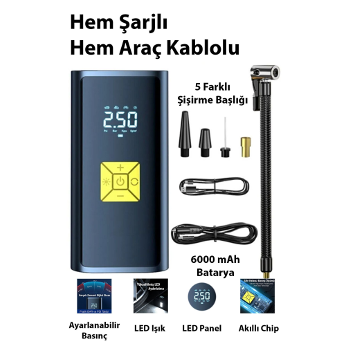 ST-9620B Dijital Led Işıklı Taşınabilir Şarjlı Araç Lastik Hava Şişirme Pompası SİYAH ST-9620B Dijital Led Işıklı Taşınabilir Şarjlı Araç Lastik Hava Şişirme Pompası SİYAH