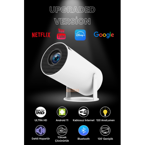 Taşınabilir Android Sinema Projeksiyon Wifi Destekli En Güncel Sürüm Akıllı Projektör Beyaz 720p Taşınabilir Android Sinema Projeksiyon Wifi Destekli En Güncel Sürüm Akıllı Projektör Beyaz 720p