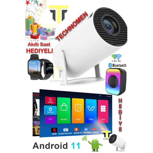 Taşınabilir Sinema Projektörü 1280 * 720P Ev Sineması Bluetooth Android 11 Akıllı Projeksiyon Wifi Taşınabilir Sinema Projektörü 1280 * 720P Ev Sineması Bluetooth Android 11 Akıllı Projeksiyon Wifi