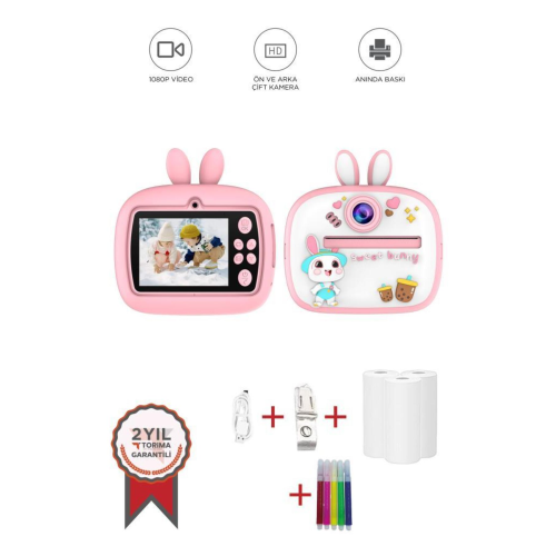 TRM-CMR18 Pembe Dijital Video Fotoğraf Çocuk Kamerası Anlık Termal Resim Kağıt Baskılı Yazıcı TRM-CMR18 Pembe Dijital Video Fotoğraf Çocuk Kamerası Anlık Termal Resim Kağıt Baskılı Yazıcı
