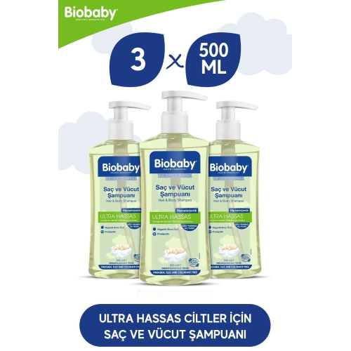 Ultra Hassas Saç Ve Vücut Bebek Şampuanı 500 ml Prebiyotik Alman Papatyası - Organik Içerik 3 Lü Set Ultra Hassas Saç Ve Vücut Bebek Şampuanı 500 ml Prebiyotik Alman Papatyası - Organik Içerik 3 Lü Set
