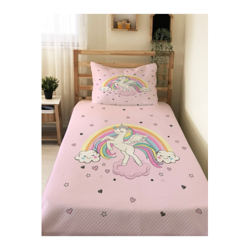 Unicorn Desenli Bebek Ve Çocuk Baskılı Tek Kişilik Pike Takımı 160x230 Pembe Unicorn Desenli Bebek Ve Çocuk Baskılı Tek Kişilik Pike Takımı 160x230 Pembe