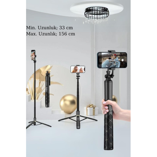 Uzaktan Kumandalı 156 Cm Alüminyum Tripod Ve Selfie Çubuğu Telefon, Kamera, Işık Ve Gopro Uyumlu Uzaktan Kumandalı 156 Cm Alüminyum Tripod Ve Selfie Çubuğu Telefon, Kamera, Işık Ve Gopro Uyumlu