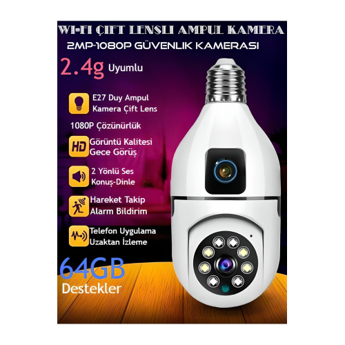 Wifi Çift Lens Ampul Kamera Evcil Hayvan-Bebek Hareket Takip Gözetim 1080P Akıllı Güvenlik Sistemi Wifi Çift Lens Ampul Kamera Evcil Hayvan-Bebek Hareket Takip Gözetim 1080P Akıllı Güvenlik Sistemi