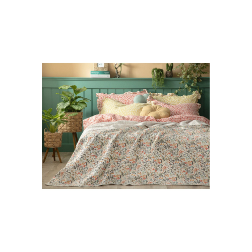 Wild Forest King Size Çift Taraflı Yatak Örtüsü 240x220 Cm Pembe
