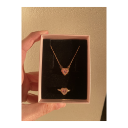 Çelik Gold Kalpli Taşlı Kolye Yüzük Takım Çelik Gold Kalpli Taşlı Kolye Yüzük Takım