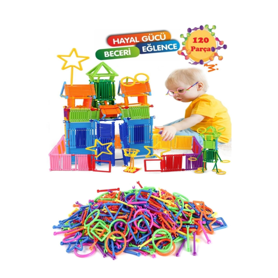 Oyuncak Geometrik Çubuklar 120 Parça Bloklar Yapboz Puzzle Zeka Renk Algı Gelişim Eğitici Oyuncak