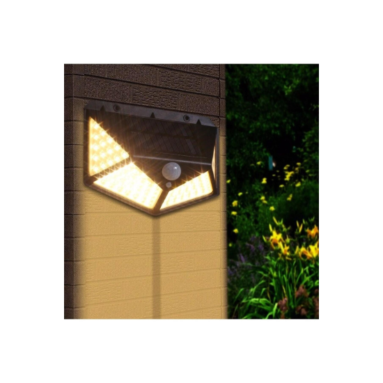 Gün Işığı-sarı Işık Solar Güneş Enerjili Hareket Sensörlü 4 Taraflı Bahçe Garaj Ev Aydınlatma Lamba
