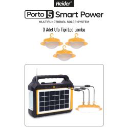 Porto5 Güneş Enerjili Aydınlatma Ve Acil Durum Sistemi - Powerbank - Fm - Bluetooth Hop. - 7.5 Amper Porto5 Güneş Enerjili Aydınlatma Ve Acil Durum Sistemi - Powerbank - Fm - Bluetooth Hop. - 7.5 Amper