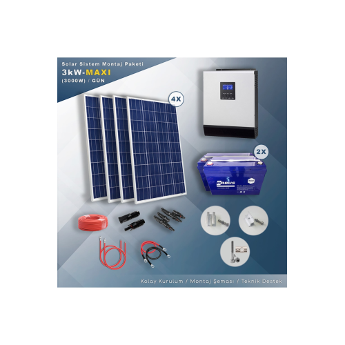 3 Kw Maxı Solar Paket Sistem (3000w/gün) 3 Kw Maxı Solar Paket Sistem (3000w/gün)