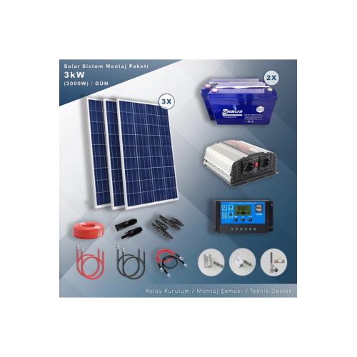 3 Kw Solar Paket Sistem (3000W/GÜN) 3 Kw Solar Paket Sistem (3000W/GÜN)