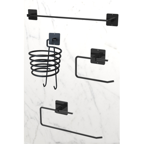 Yapışkanlı 4 lü Siyah Fön Makinesi Askısı Havlu Askısı Wc Tuvalet Kağıtlık Rulo Havluluk Banyo Set Yapışkanlı 4 lü Siyah Fön Makinesi Askısı Havlu Askısı Wc Tuvalet Kağıtlık Rulo Havluluk Banyo Set