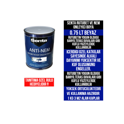 Senta Anti-nem Rutubet Ve Küf Önleyici Yalıtım Boyası 1 Kg (RULO HEDİYELİDİR) Senta Anti-nem Rutubet Ve Küf Önleyici Yalıtım Boyası 1 Kg (RULO HEDİYELİDİR)