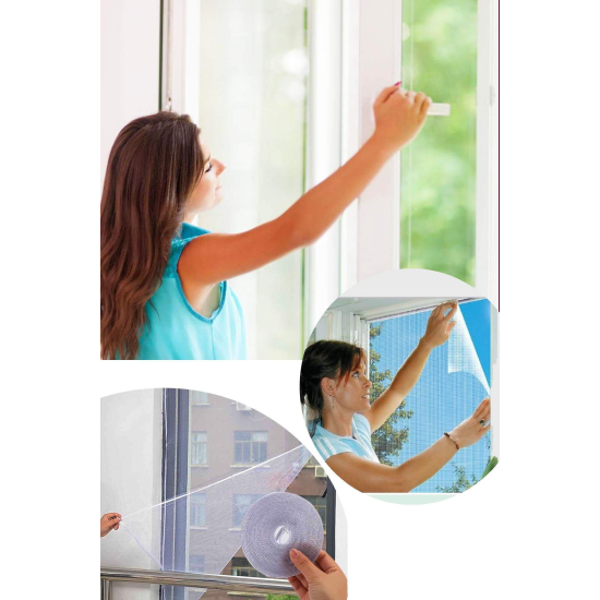 Kesilebilir Pencere Sinekliği 3 Adet Cırt Bantlı Yapışkanlı 100cm X 150cm