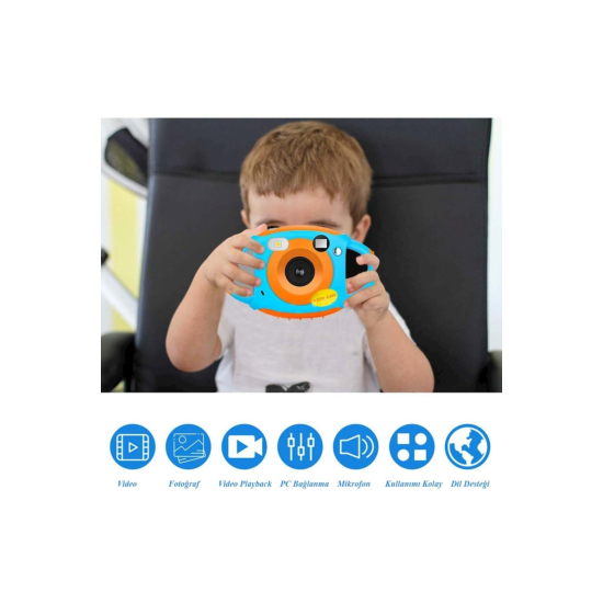 Unisex Çocuk Mavi  Ilk Kameram 5mp Hd Eğitici Çocuk Kamera Fotoğraf Makinesi Aksiyon Kamera