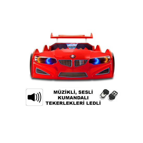 BMW - M7 - Kırmızı Arabalı Yatak, Kumandalı, Işıklı, Sesli