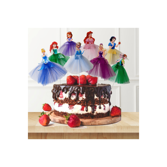 Prensesler Konsepti Kız Çocuk Doğum Günü Pasta Çubuğu-pasta Süsü 8'li Set-elsa-ariel-sofia-barbie