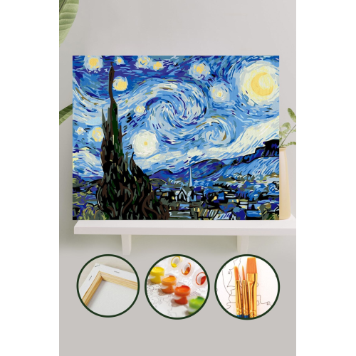 Sayılarla Boyama Tuval Seti Fırça Boya Dahil (Çıtalı) 40x50 CM - Van Gogh Yıldızlı Gece Sayılarla Boyama Tuval Seti Fırça Boya Dahil (Çıtalı) 40x50 CM - Van Gogh Yıldızlı Gece