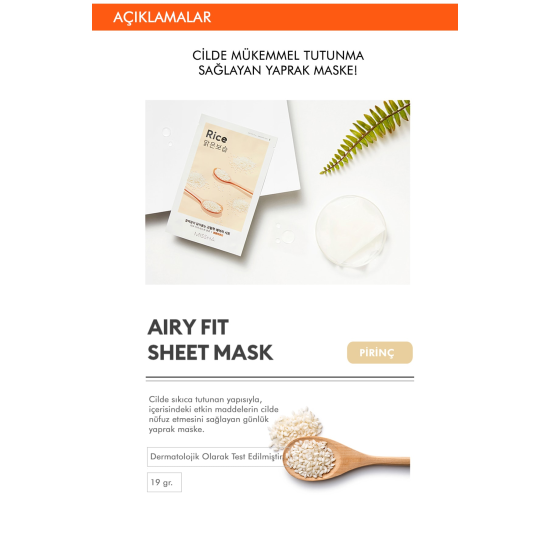 Pirinç Özlü Aydınlatıcı ve Nemlendirici Yaprak Maske (1ad) Airy Fit Sheet Mask Rice