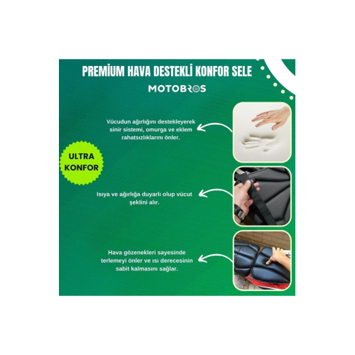 Motosiklet hava destekli kalın deri konfor sele minderi ( visco süngerli premium model ) Motosiklet hava destekli kalın deri konfor sele minderi ( visco süngerli premium model )