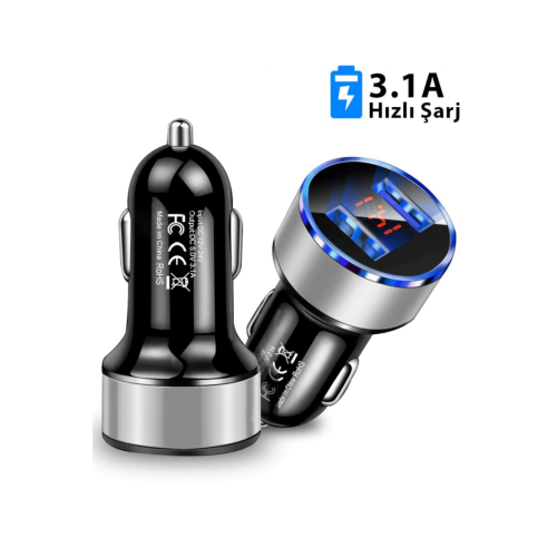 Çakmaklık Oto Araç Hızlı Şarj Aleti 3.1a Usb Çift Girişli Siyah Led Ekranlı Çakmaklık Oto Araç Hızlı Şarj Aleti 3.1a Usb Çift Girişli Siyah Led Ekranlı