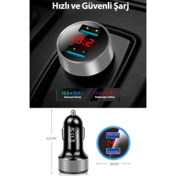 Çakmaklık Oto Araç Hızlı Şarj Aleti 3.1a Usb Çift Girişli Siyah Led Ekranlı Çakmaklık Oto Araç Hızlı Şarj Aleti 3.1a Usb Çift Girişli Siyah Led Ekranlı