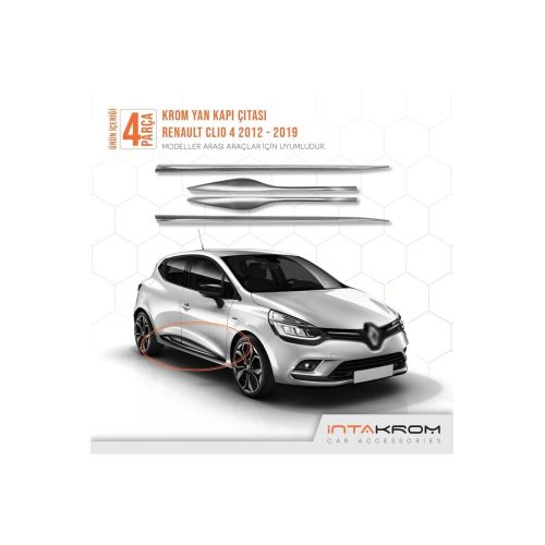 Renault Clio 4 Krom Yan Kapı Çıtası 4 Parça 2012-2019 - Hb-sw Renault Clio 4 Krom Yan Kapı Çıtası 4 Parça 2012-2019 - Hb-sw