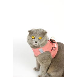 Kedi Gezdirme Tasması - Kedi Tasması Göğüs Tasma Seti Yumuşak Süet Pembe Renk Kedi Gezdirme Tasması - Kedi Tasması Göğüs Tasma Seti Yumuşak Süet Pembe Renk