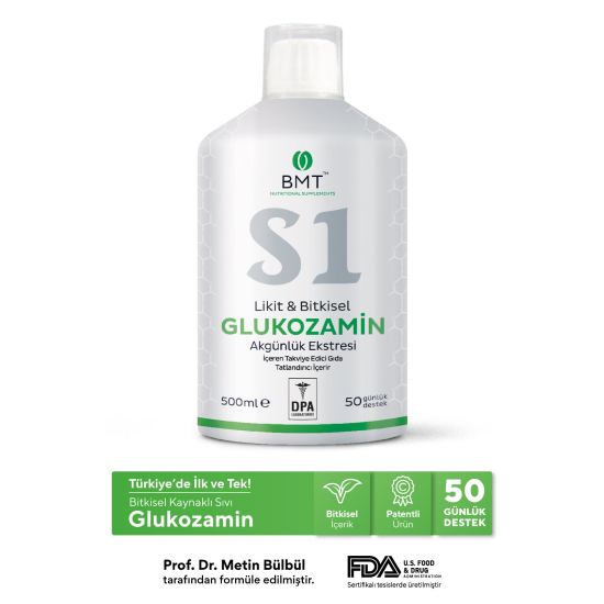S1 Glukozamin™, Bitkisel Glukozamin ve Akgünlük Ekstresi Sıvı Takviye Edici Gıda 50 Gün Vegan 500ml