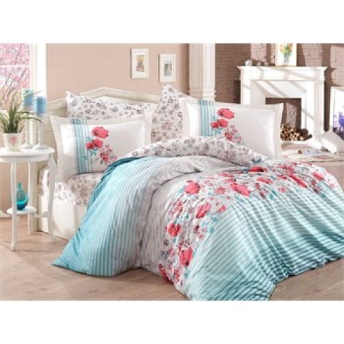 Hobby Fiesta Poplin Çift Kişilik Aqua Nevresim Takımı 