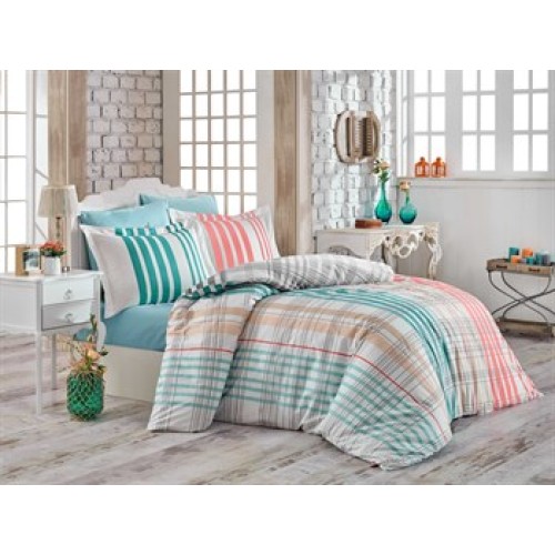 Hobby Stripe Poplin Çift Kişilik Yeşil Nevresim Takımı 